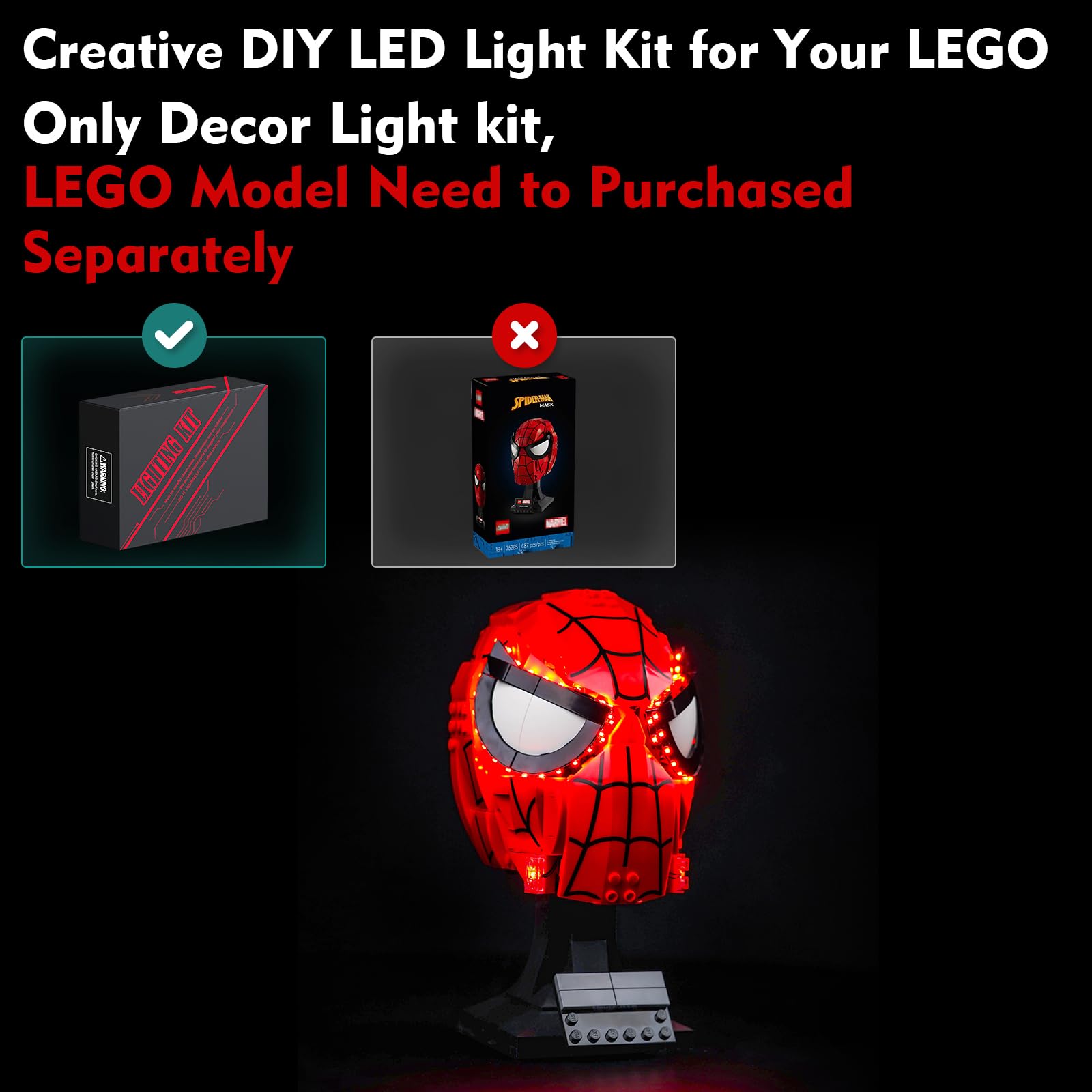 Light Kit for Lego Spider-Man's Mask, Lighting Set for Lego 76285 Marvel Spider-Man's Mask, Not Include Models - Image 2