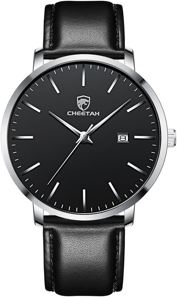 Minimalist Waterproof Quartz Watches for Men with Leather Strap, Auto Date