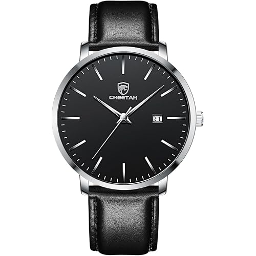 CHEETAH Minimalist Waterproof Quartz Watches for Men with Leather Strap, Auto Date