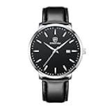 Minimalist Waterproof Quartz Watches for Men with Leather Strap, Auto Date
