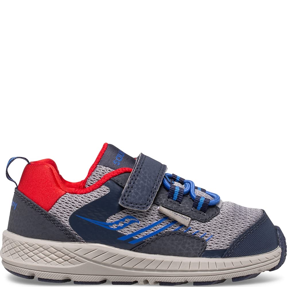 Saucony Wind Shield Alternative Closure Jr. Running Shoe, Navy/Grey/Red, 4 X-Wide US Unisex Little_Kid
