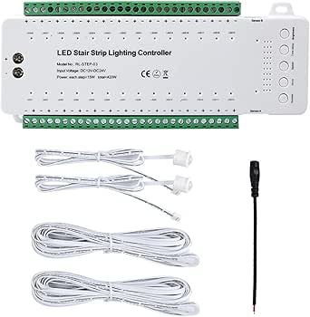 LED-Treppenstufenbeleuchtung Controller mit Bewegungsmelder,28 Stufen Treppenlichtsteuerung LED-Treppenlicht-Controller