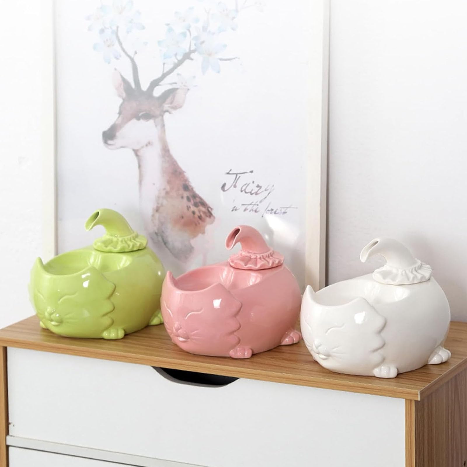 Fuente De Cerámica para Gatos, Bebedero para Mascotas De 1,3 L (45 Oz) para Gatos Y Perros, Fuente De Porcelana para Gatos, Dispensador De Agua para Gatos con Filtro De Carbón Activado,Verde