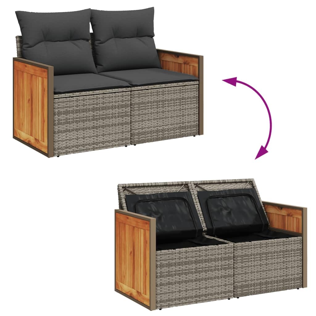 IKAYAA Divanetto da Esterno 2 Posti con Contenitore Divano da Giardino Salotto da Giardino in Polyrattan con Cuscini per Seduta e Schienale-Grigio-con Contenitore
