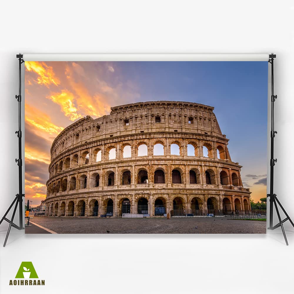 Aoihrraan 3x2m Antigua Roma Coliseo Fondo Italia Romano histórico civilización Edificio anochecer Cielo fotografía Fondo Boda Brotes Niños Adultos Al Aire Libre Viajes Retrato Foto Atrezzo