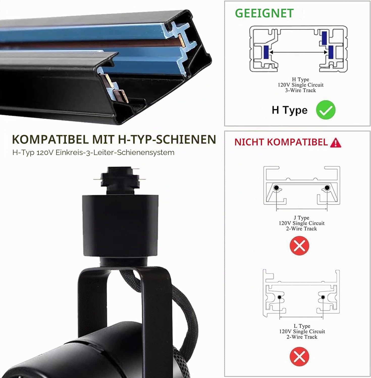LED H-type track spot 10W 6000K zwart modern binnenverlichting 2m