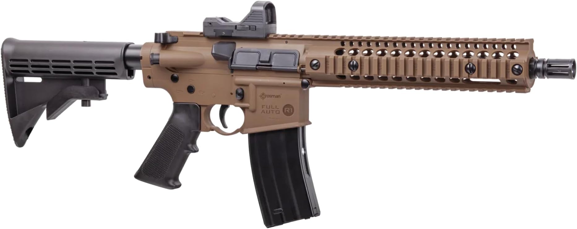 Crosman CFAR1X Full Auto R1 CO2-Powered BB Air Rifle And Red Dot Sight, Black/FDE