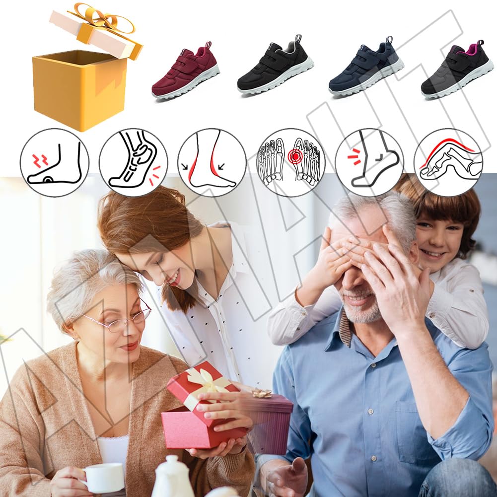 Scarpe Ginnastica a Strappo Larghe per Diabetici in Memory Foam Anziani Scarpa Ortopedica Made in Italy Plantare Estraibile Chiusura a Strappo,Men Black,35/225mm