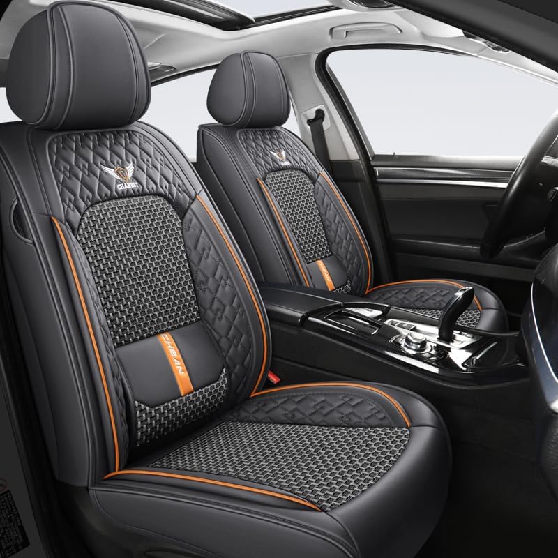 Full Set 5 Seats Cover Suitable Hyundai Accent 2017-2025, Kona 2018-2025,Santa Fe 2009-2025, Tucson 2010-2025,Venue 2020-2025 Fully Wrapped Waist Faux Leather Seat Cover (Gray, Front Set)