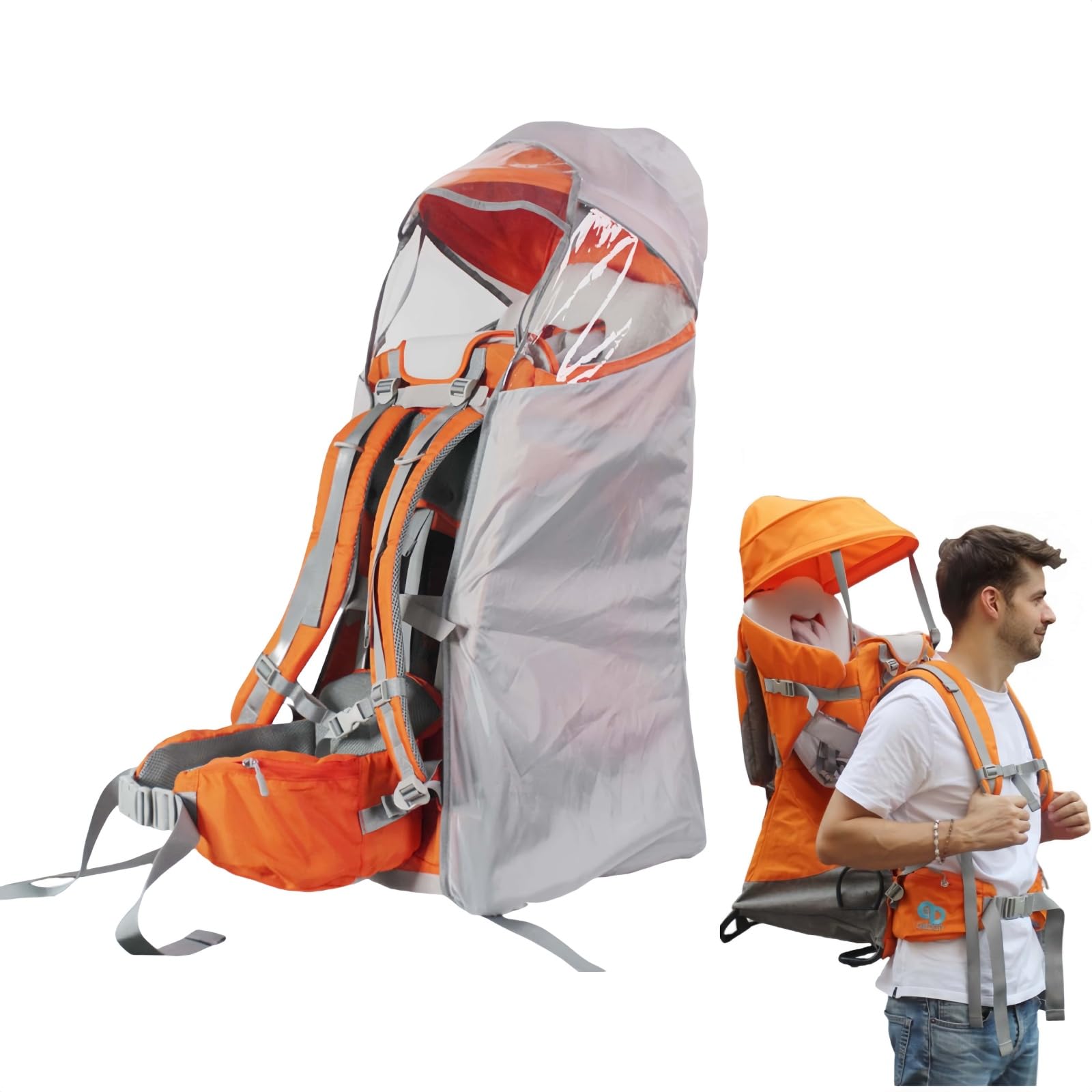 Mochila portabebés para Exteriores - Portabebés para Senderismo con protección Solar y contra la Lluvia, diseño Plegable y Gran Capacidad de Almacenamiento Viajes y Senderismo