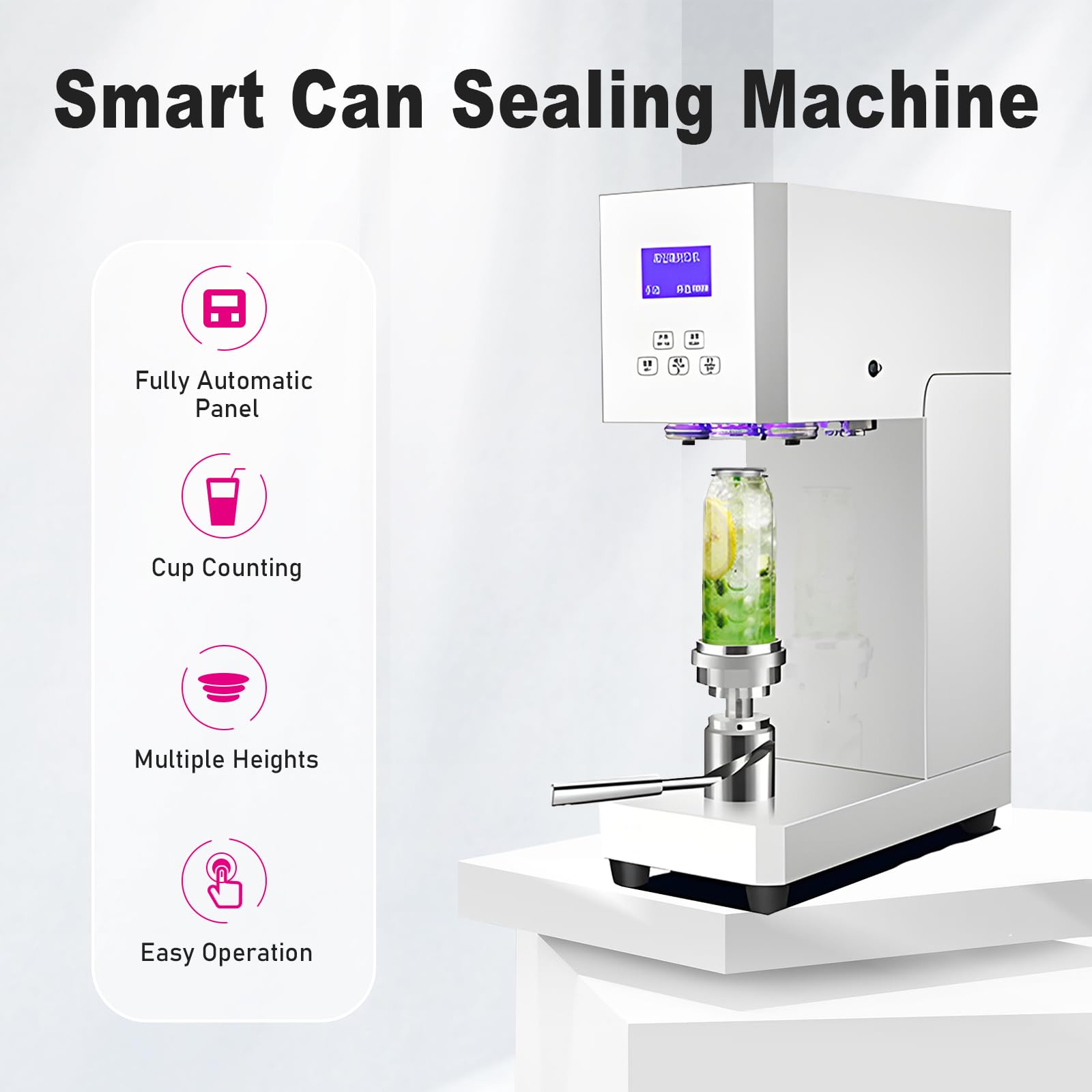 Máquina selladora automática de latas, selladora de latas Comercial de sobremesa, selladora de Botellas de té con Leche en 6 Segundos por Ciclo para Botellas de 55mm White