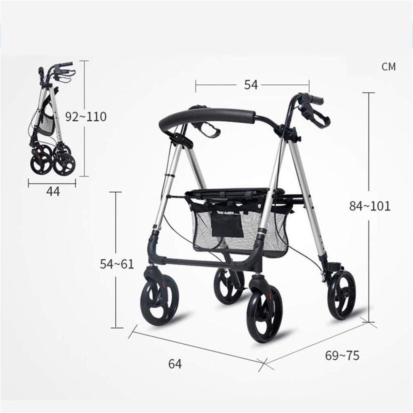 Andador Andador con ruedas de altura ajustable, plegable, for personas mayores con cesta for asiento y discapacitados.