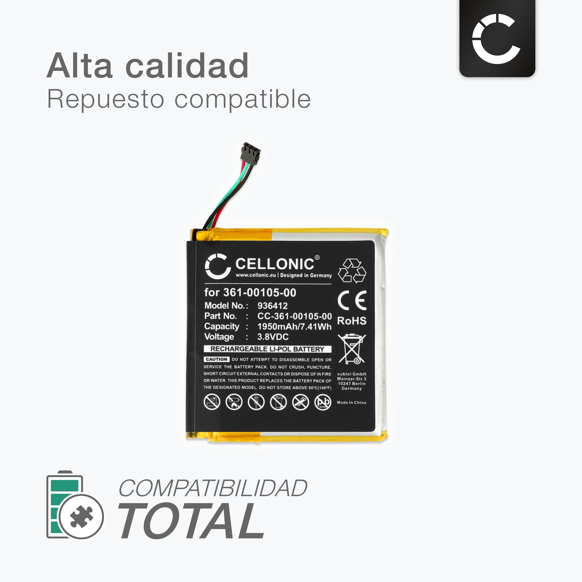 CELLONIC 1x Batería para GPS Navegación Compatible con Garmin Edge 1030, 361-00105-00 - (1950mAh, 3.8V) + Juego de Herramientas