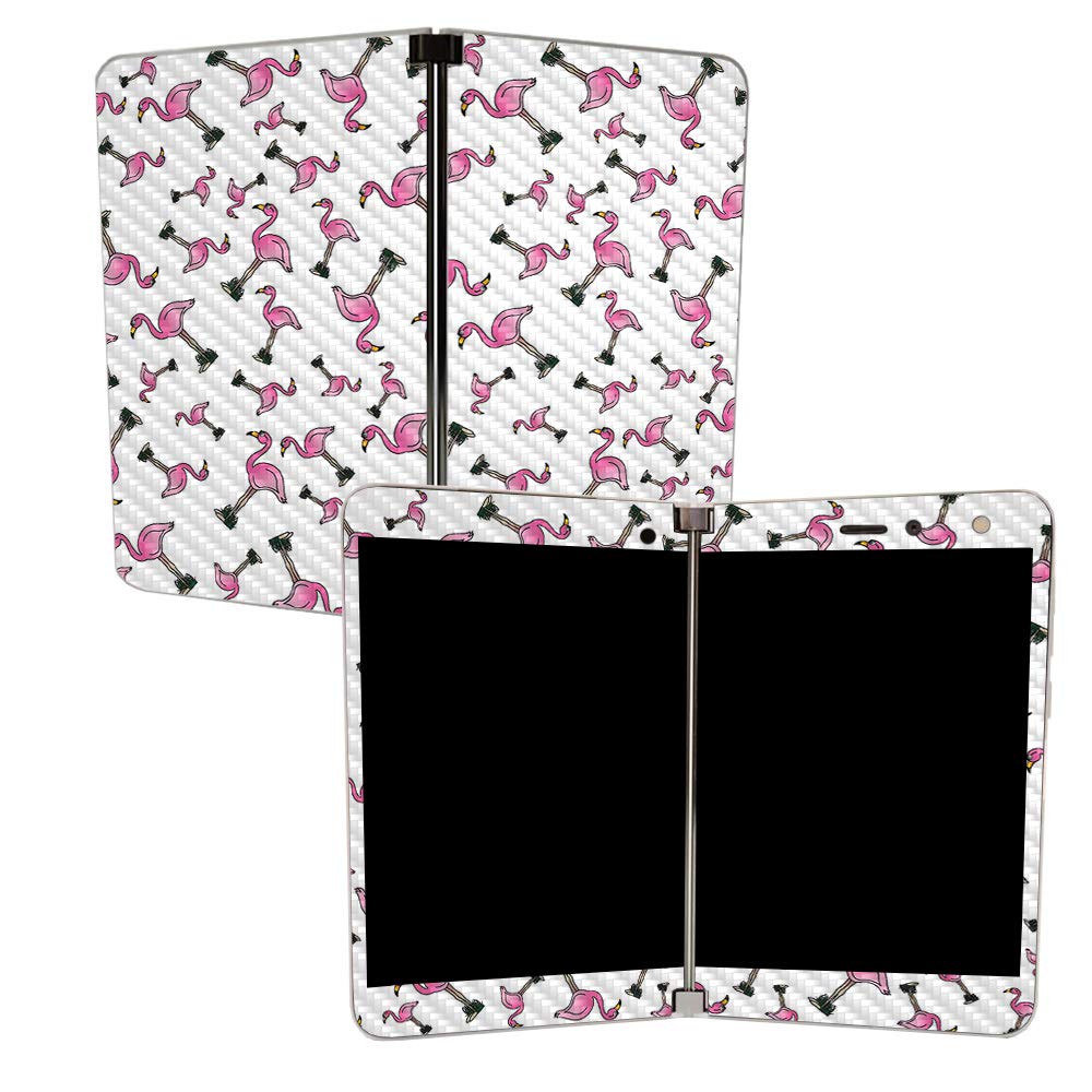 MightySkins Carbon Fiber Skin for Microsoft Surface Duo - Cool Flamingo | Protective, Durable Textured Carbon Fiber Finish | Easy to Apply | Made in The USA