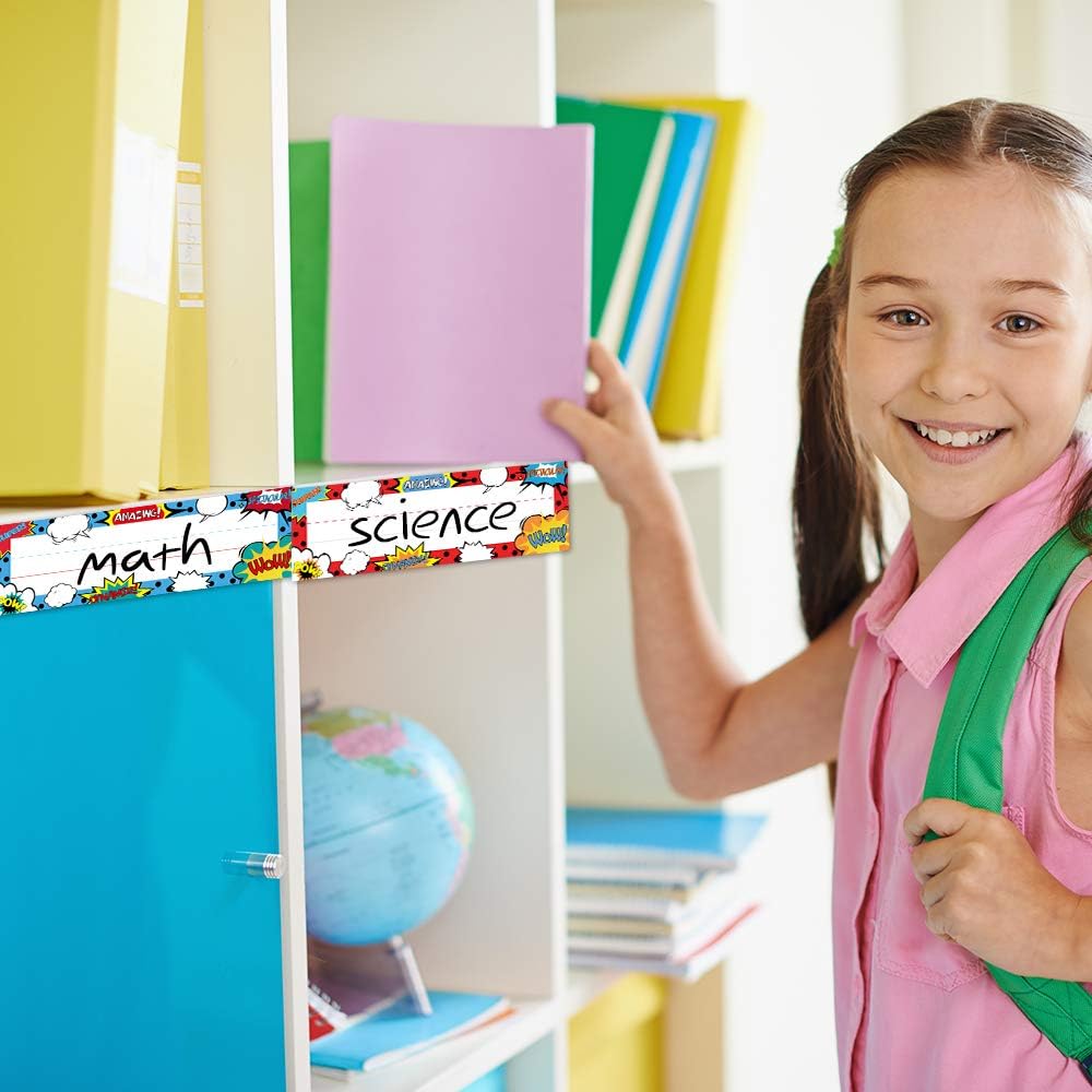 Superhero Flat Name Plates for School Classroom 50 Pcs, Back-to-School Decoration, Teacher/Student Use for Classroom/School Decor