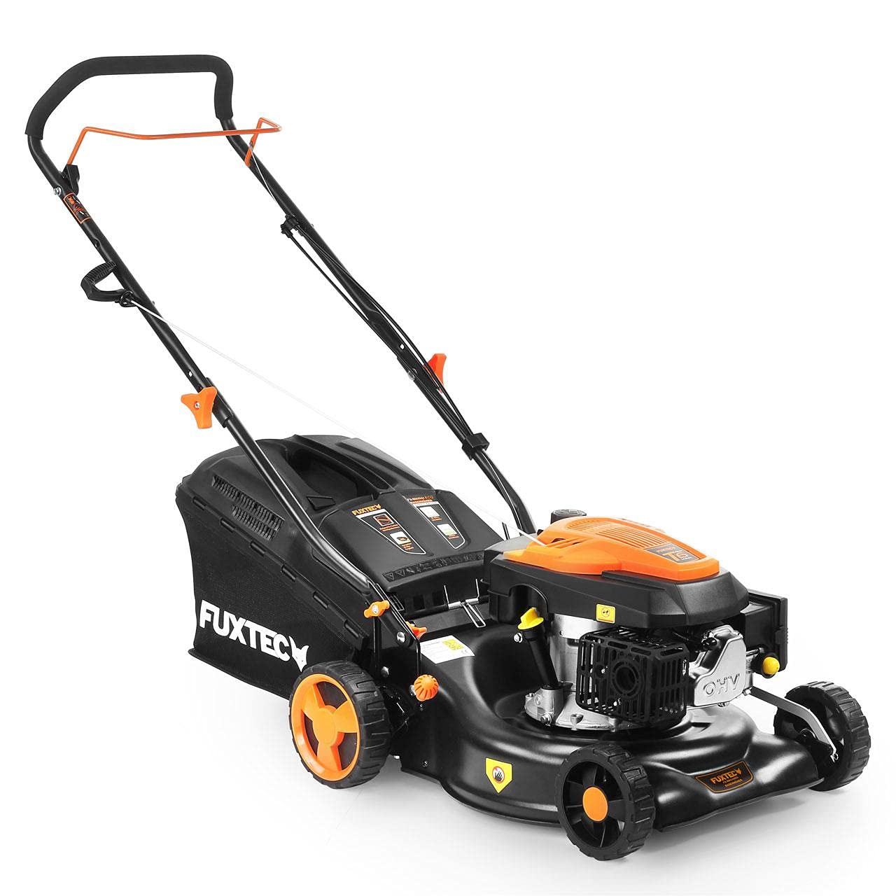 Kosiarka spalinowa FUXTEC 2w1 FX-RM4346ECO, 3,5 KM / 2,6 kW, szer. koszenia 42 cm, 5 poziomów (25–70 mm), 4-suwowa 146 cm³, kosz 40 l i zlacze do czyszczenia