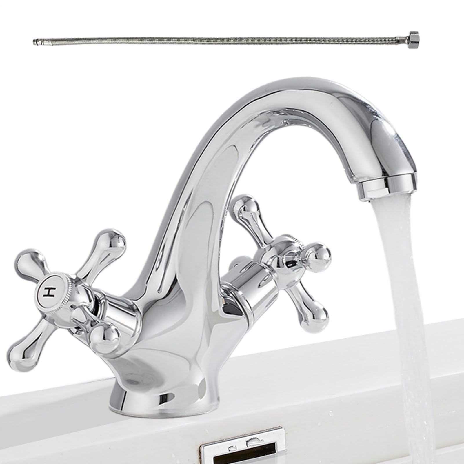 Mitigeur de lavabo en laiton rétro chic à double poignée pour salle de bains