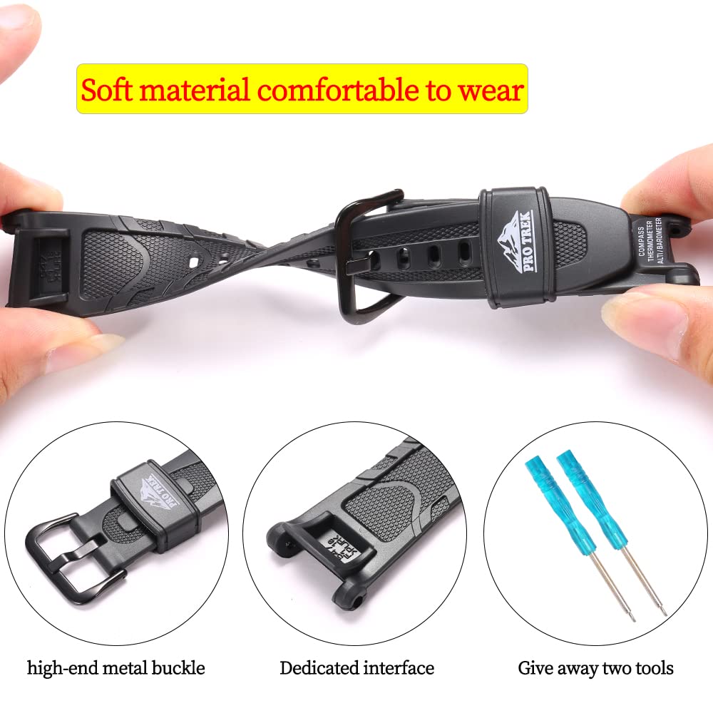 RCNZWQB Rubber Replacement band Compatible with Casio PRG-240 PRG-40 Pathfinder Series Silicone Strap Waterproof Sport Wrist Band