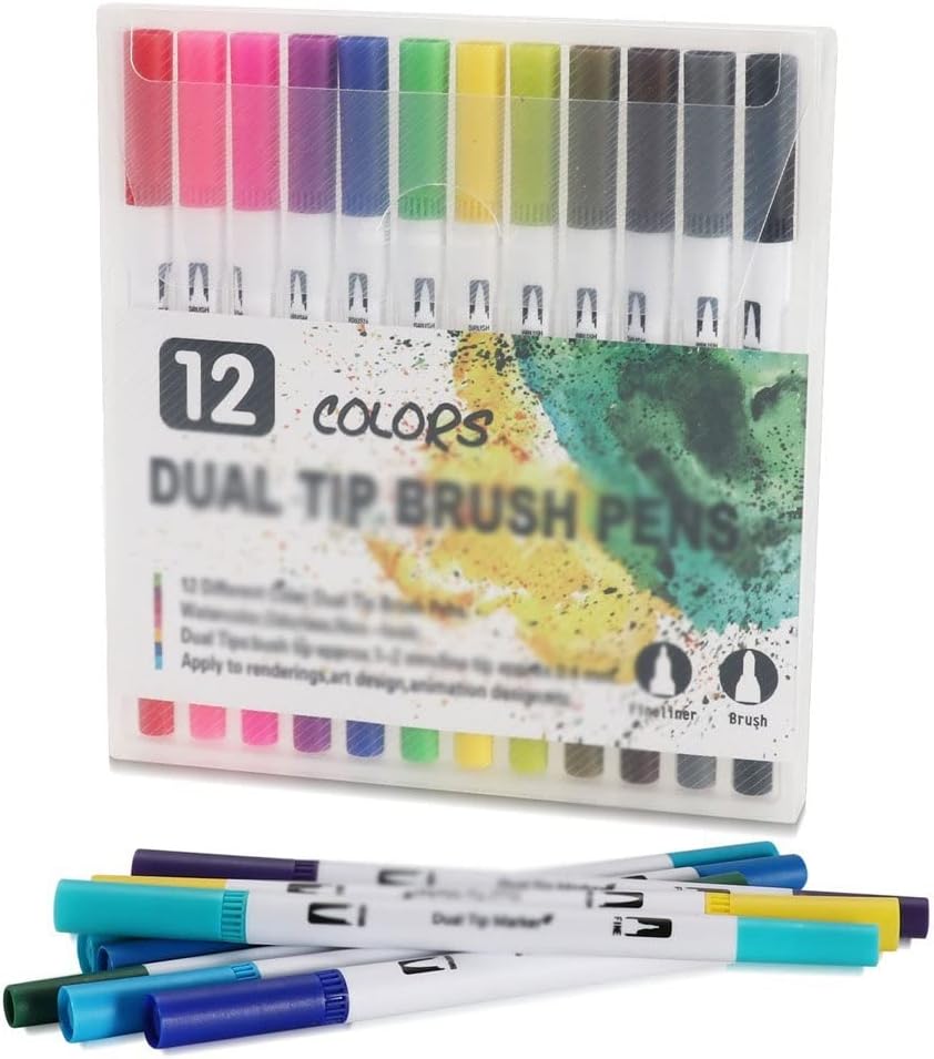 12/24 Colors Watercolor Art Markers Set Brush Pen Tip Fineliner Drawing Painting Stationery For Coloring Mang(12 color)