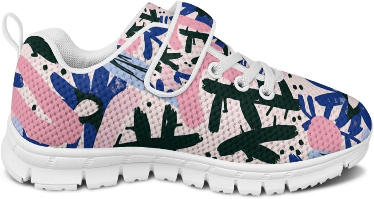 Colorful Lightweight Girls Running Shoes with Hook and Loops Breathable Safe Walking Bowling Shoes Lace Up Soft Materials Sneakers for Kids Indoor Daily Casual Stitch Sneakers for Girls
