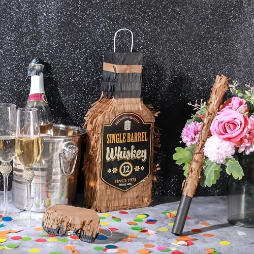 image for Sratte Brown Whiskey Bottle Piñata with Stick 16 x 6.3 x 3 Inch Piña