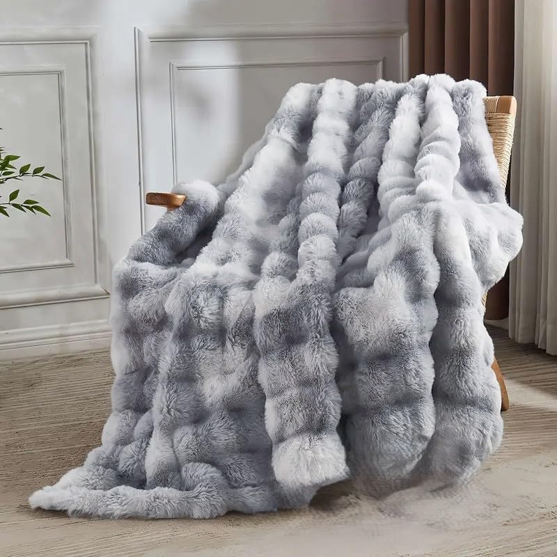 Manta De Lujo Plaid Rabbit - Pelo Sintético Suave Con Reverso Sherpa, Diseño Degradado, 3 Tamaños Y 6 Colores Para Sofá Y Cama