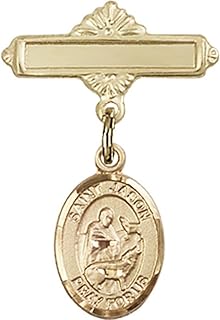 14kt Yellow Gold Baby Badge with St. Jason Charm and Polished Badge Pin 1 X 5/8 inches