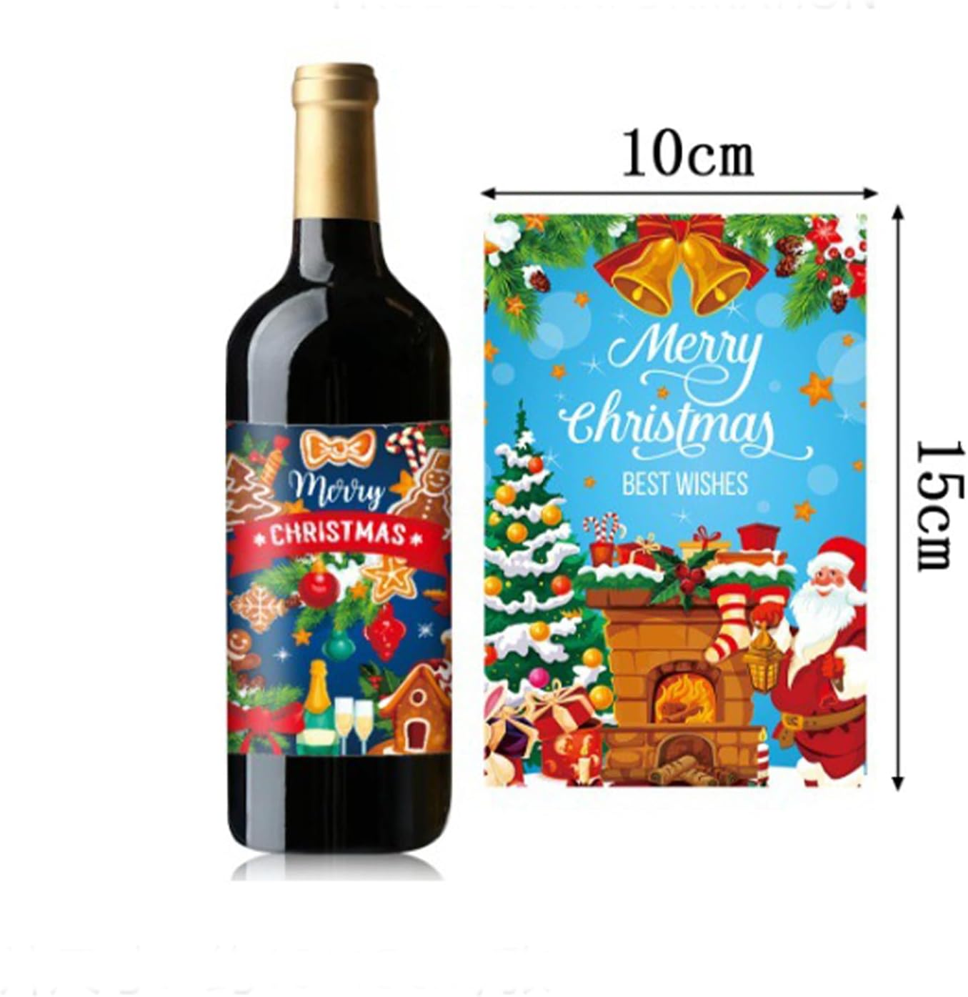 Christmas Wine Bottle Labels, 8 Pcs, Party Decorations, Holiday Themed, Waterproof, Rectangular, Paper, Stickers