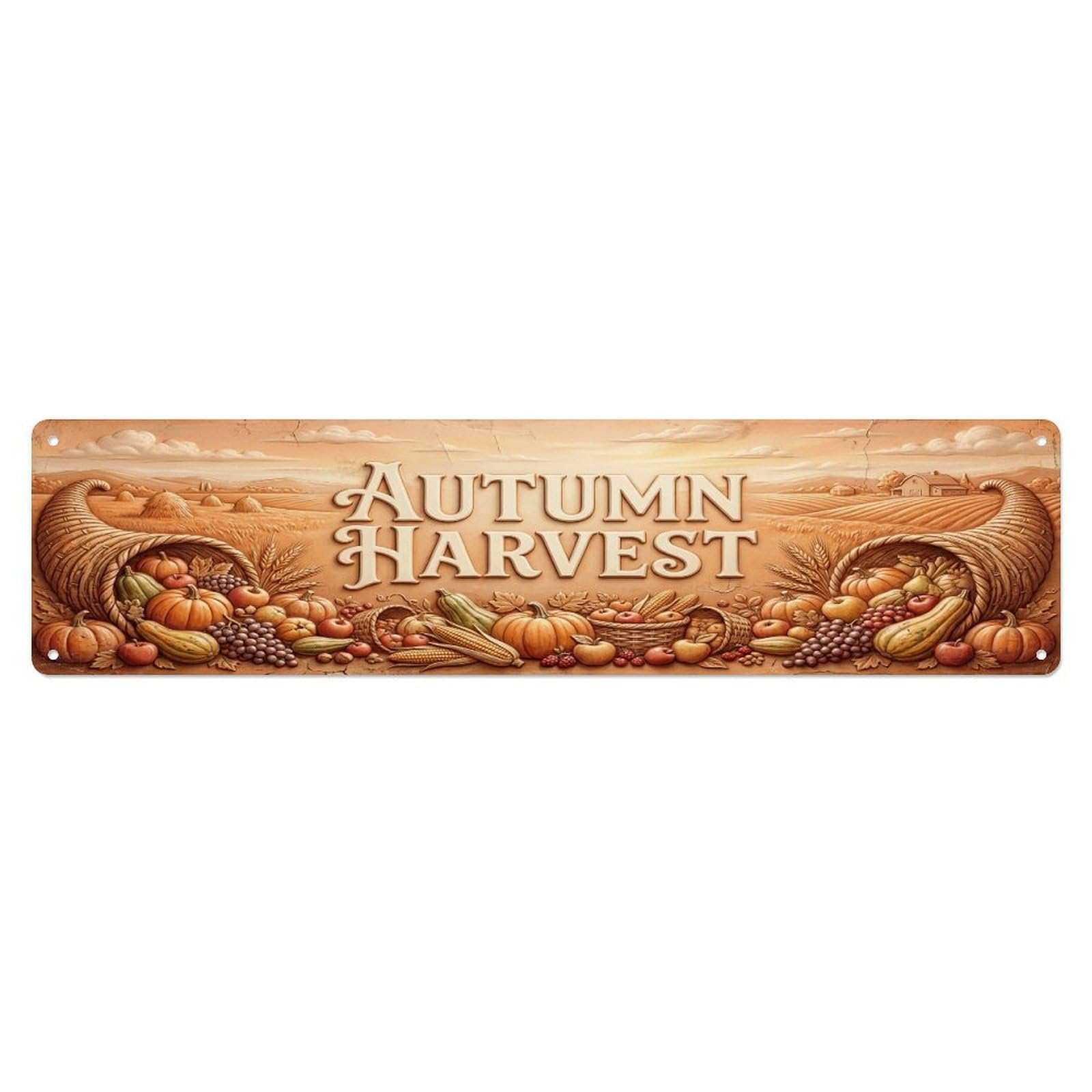 Olhnbad 4X16inch(10X40cm) Vintage Cottagecore Garden Autumn Harvest Relief Metal Tin Sign