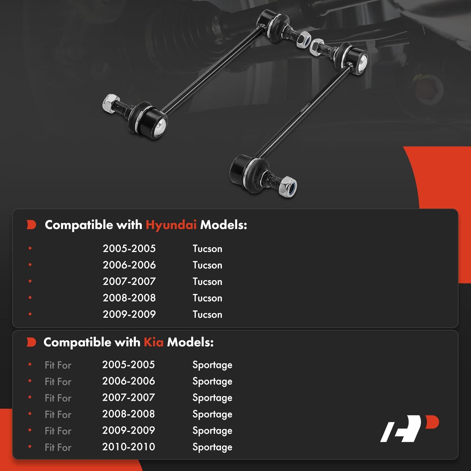 A-Premium 2 x Front Sway Bar Links Stabilizer Bar Links, Compatible with Kia Sportage 2005-2010, Hyundai Tucson 2005-2009
