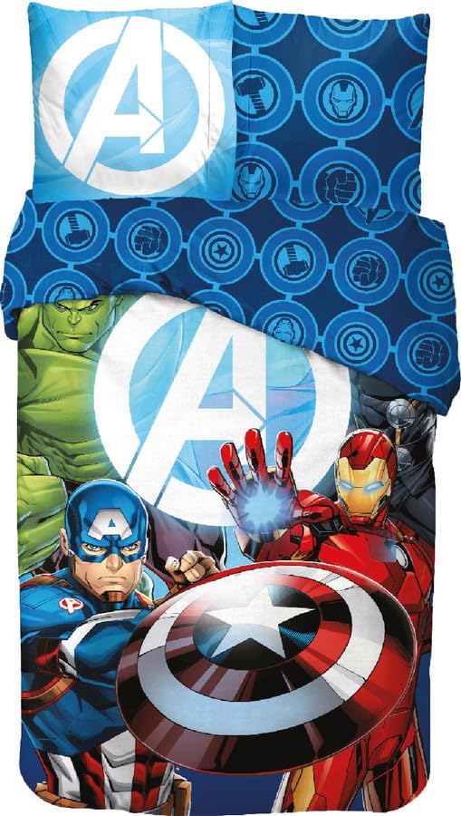 arlis Parure Housse de Couette en Avengers - 1 Housse de Couette + 1 taie d'oreiller - 100% Coton (Parure de lit Avengers, 140 X 200 Cm)