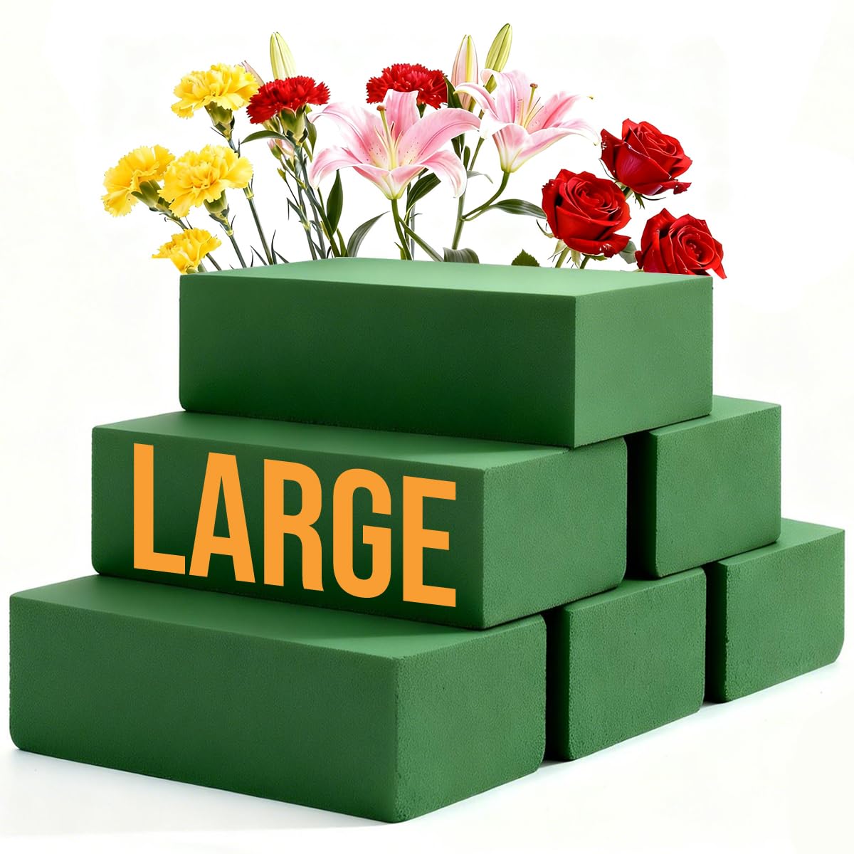 Photo 1 of Pack of 6 Floral Foam Blocks, 8.9"x4.1"x2.7" Dry and Wet Flower Foam for Fresh and Artificial Flowers, Florist Styrofoam Flower Arrangements Supplies, Decorations for Wedding, Birthdays and Garden