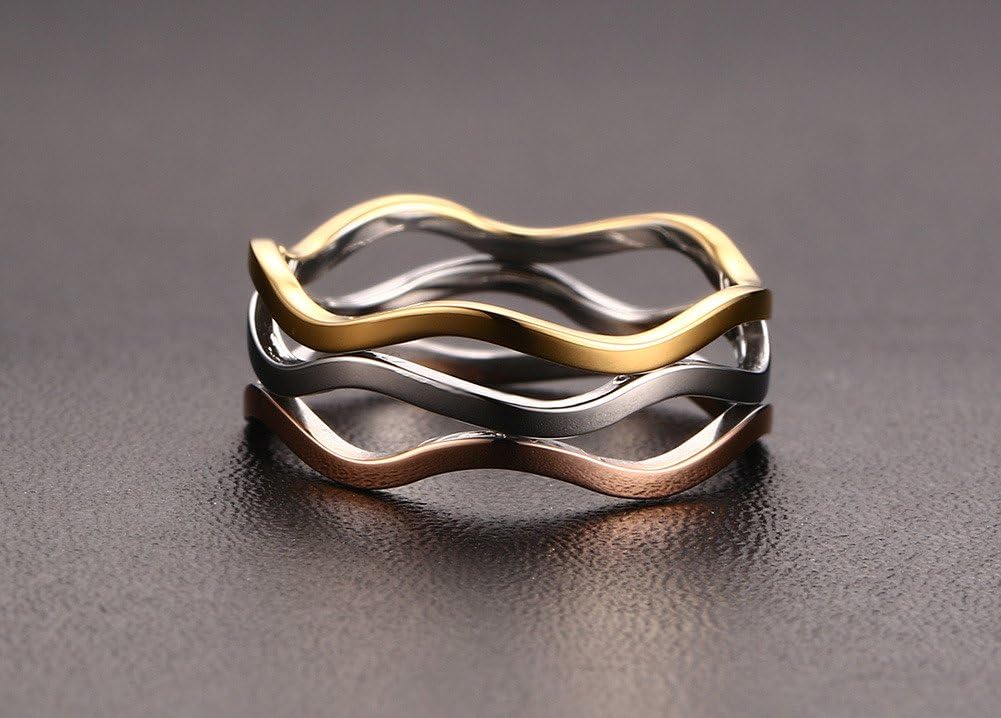 VNOX Womens Stainless Steel Tri-color Wave Band Ring for Wedding Promise Engagement,Size 9 - Image 3