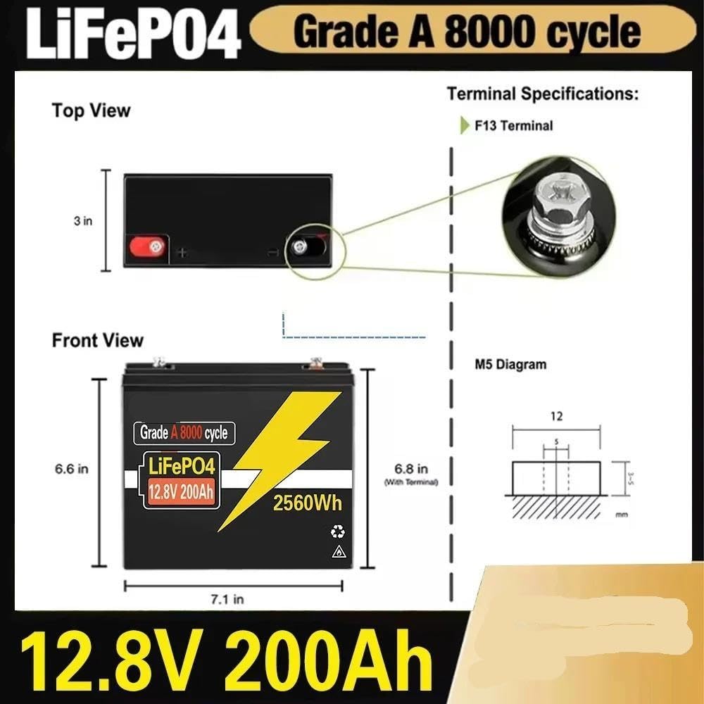 Batería BMS incorporada de fosfato de Hierro y Litio de 12 V y 200 Ah