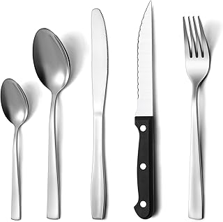 Pleafind Besteck Set, 30 Teilig Besteck für 6 Personen, Hochwertiges Besteckset aus Edelstahl, Besteck Set mit Steakmesser, Hochglanzpoliert, Ergonomisches Design, Spülmaschinenfest