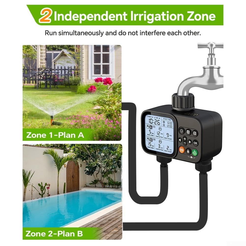 Temporizador de riego inteligente de doble salida controlador de riego automático y manual con modo de 8 horas para el cuidado de plantas de jardín