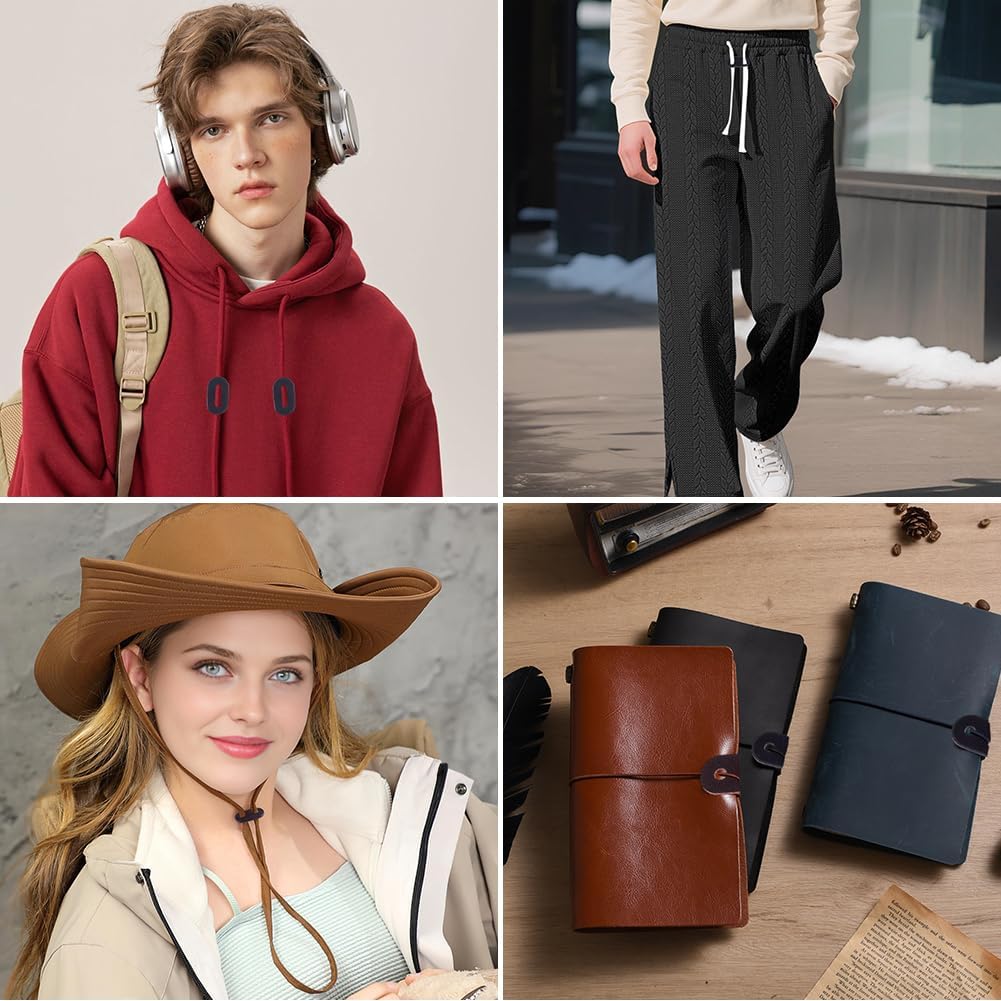 50PCS Oval Leather Slider Buckle Two Hole Cord Locks 5 Size Drawstring End Adjuster Fastener Leather Toggle Stoppers for Casual Jacket Hoodie Pants Sweatpants Coats Waist Outwear Backpack
