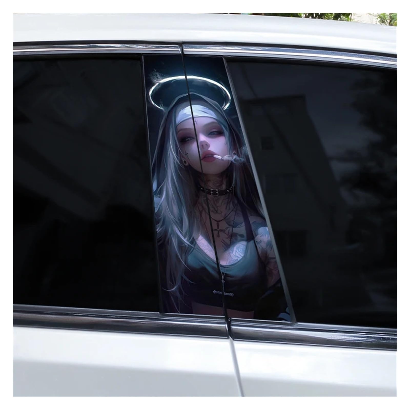 Car Side Decals 2pcs Cross Nun Sticker Car Doorpost Decal Waterproof Sunscreen for B-Pillar Door Decoration(Style Q)