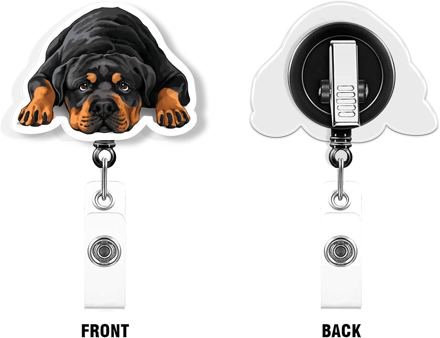 WIRESTER Retractable Badge Reel ID Holder with Alligator Clip for Office Worker, Medical Staffs, Nurse, Doctor, Teacher, Student - Rottweiler Dog Lying Down Looking Up image 2
