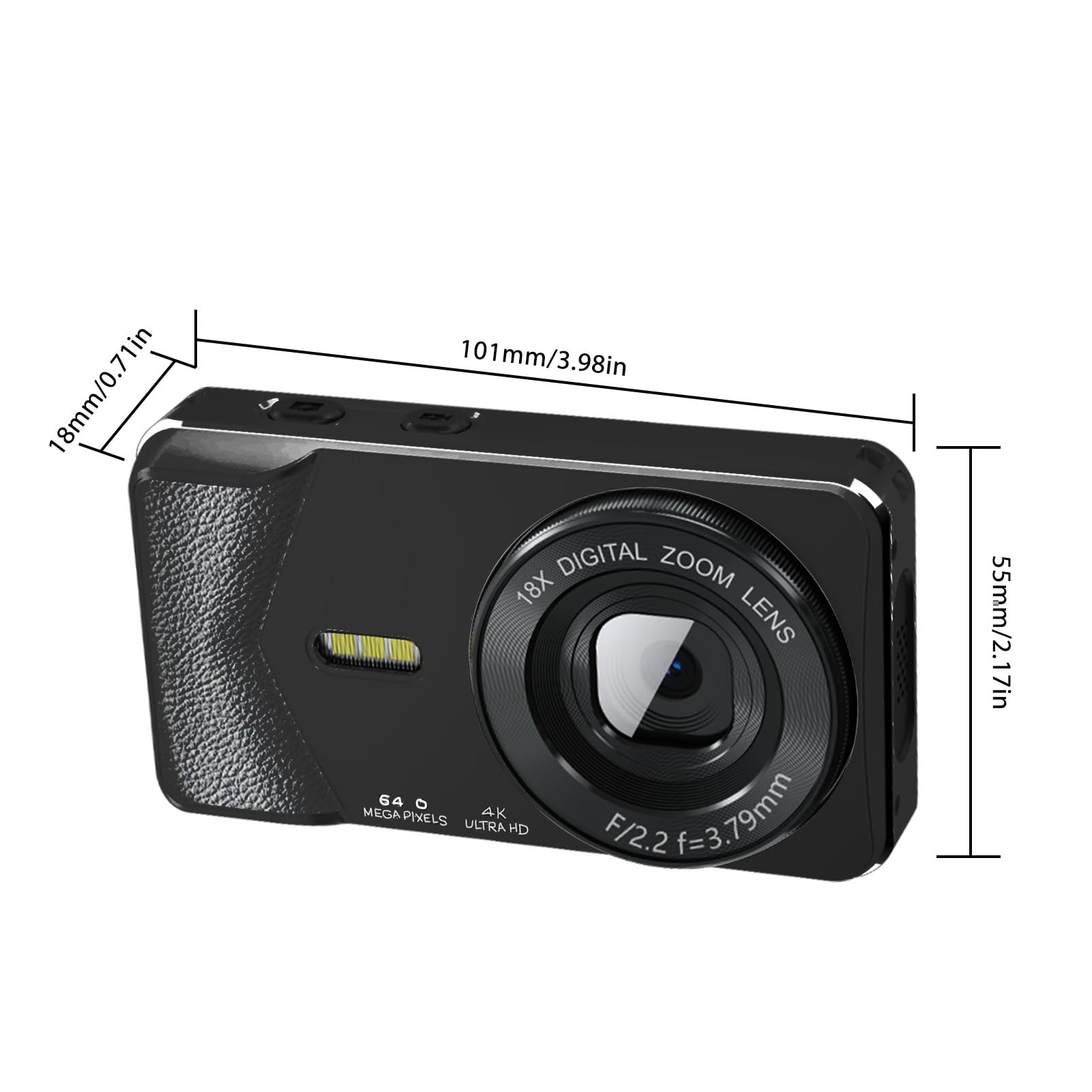 Andoer Cámara Digital 4K 64MP Zoom 18X Cámara de Fotos Profesional con Pantalla LCD 2.8 Pulgadas Estabilización Inteligente y Tipo-C para Principiantes Viajes y Selfies (Negro)