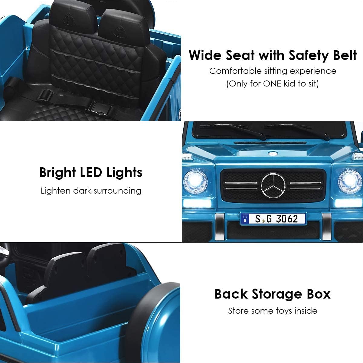 GLACER Kids Ride on Car, 12V Battery Powered Electric Vehicle w/Remote Control, LED Lights, Soft Start, Music & Horn,2 Seats Ride on Toy for Kids (Navy)