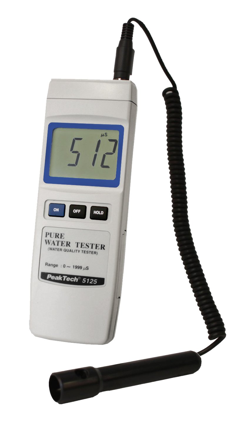 Peaktech 5125-1 Conduttimetro Digitale Professionale da 0 a 2000 µs per Sistemi Idrici, Conduttimetro con Schermo LCD da 21,5 Mm, Conduttività dell'Acqua, Tester per Acquario, Piscina Ecc. - 270G