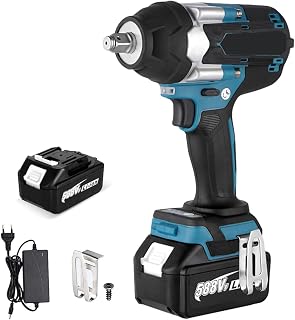 1800N.M Wireless Impact Wrench 1/2 Inch Impact Nutrunner Compatible with Makita 18 V, Multifunctional Impact Wrench with LED Light, with 1 Battery, 7200 RPM, 5 Speed, for Car and Home (Blue)