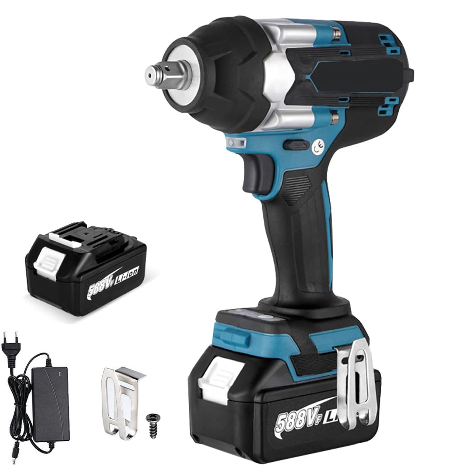 1800N.M Avvitatore a percussione a batteria, 1/2", compatibile con Makita 18 V, avvitatore a percussione multifunzione con luce LED, con 1 batteria, 7200 rpm, 5 velocità, per auto e casa