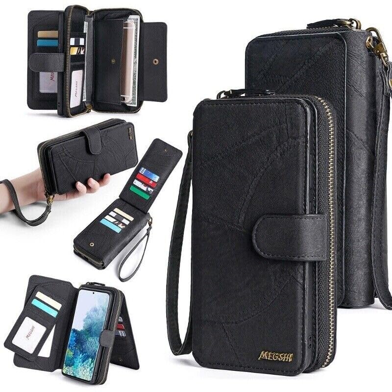 Étui portefeuille iPhone 11 Pro avec fermeture éclair magnétique pour cartes et monnaie