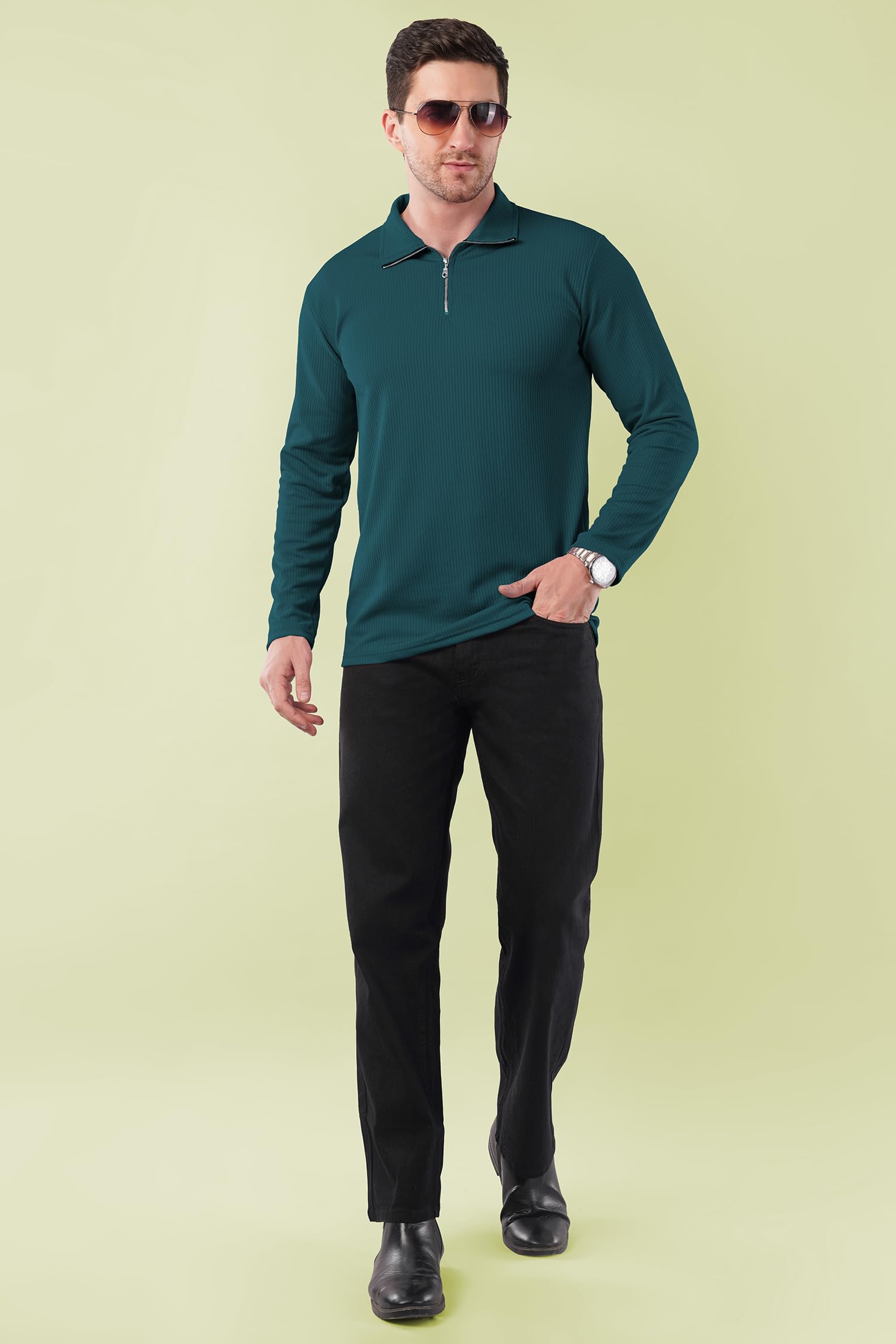 KAJARU Men's Quarter Zip Pullover T-Shirt, Cable Knit Pattern, Full Sleeve (in, Alpha, XL, MOREPINCH) - Image 5 thumbnail
