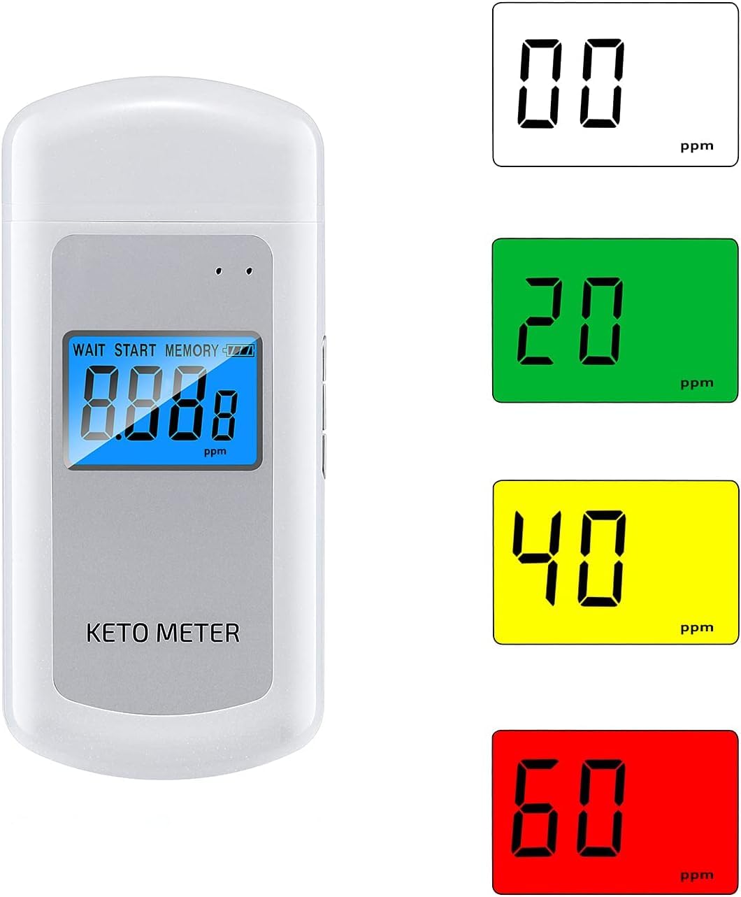 Ketone-Atemmessgerät Professionelles Ketone-Atemmessgerät Tragbares Ketose-Atemmessgerät USB-aufladbares Ketone-Atemmessgerät mit 10 austauschbaren Mundstücken für Ketosetests
