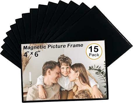 Magnetic Picture Frame, Holds 4x6 Inches Pictures, Reusable Black Magnet Fridge Photo Sleeves for Refrigerator, Locker,Office Cabinet