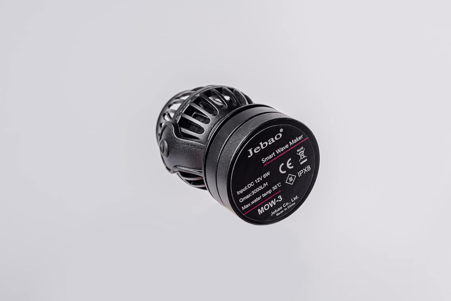Bottom view of Jebao MOW-3 Wave Maker with specifications label