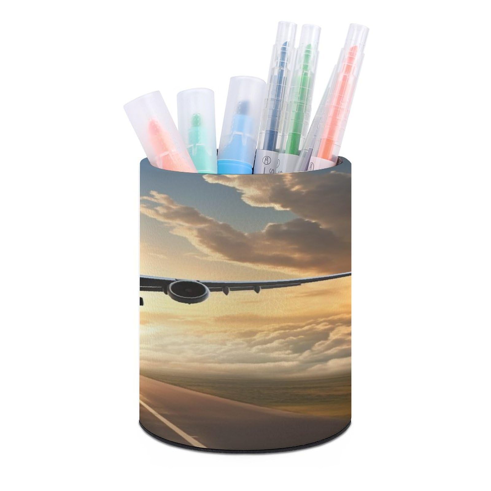 FekiLoot Round Leather Pen Holder - Multipurpose Desk Organizer, Modern Pencil Cup, Airplane Pencil Holder, Unique Makeup Brush Holders for Office Home Supplies & Gifts